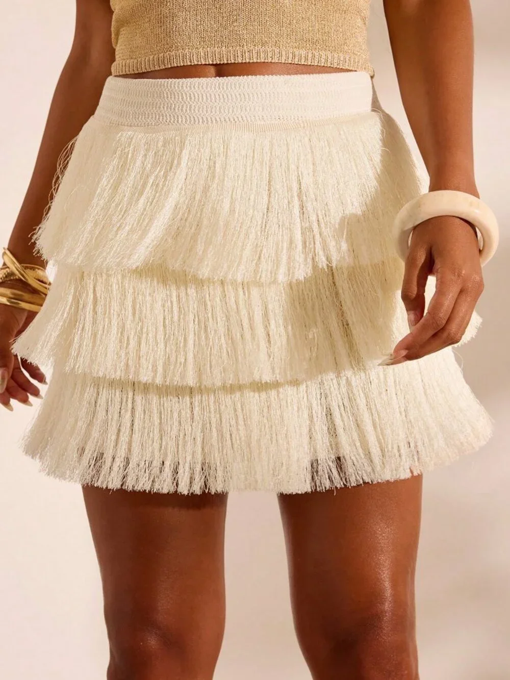 Apricot Party Women's Multi-Layer Fringe Skirt